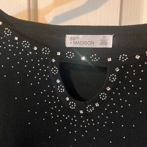 89th & Madison Black Sweater Top with Silver Stud Accents